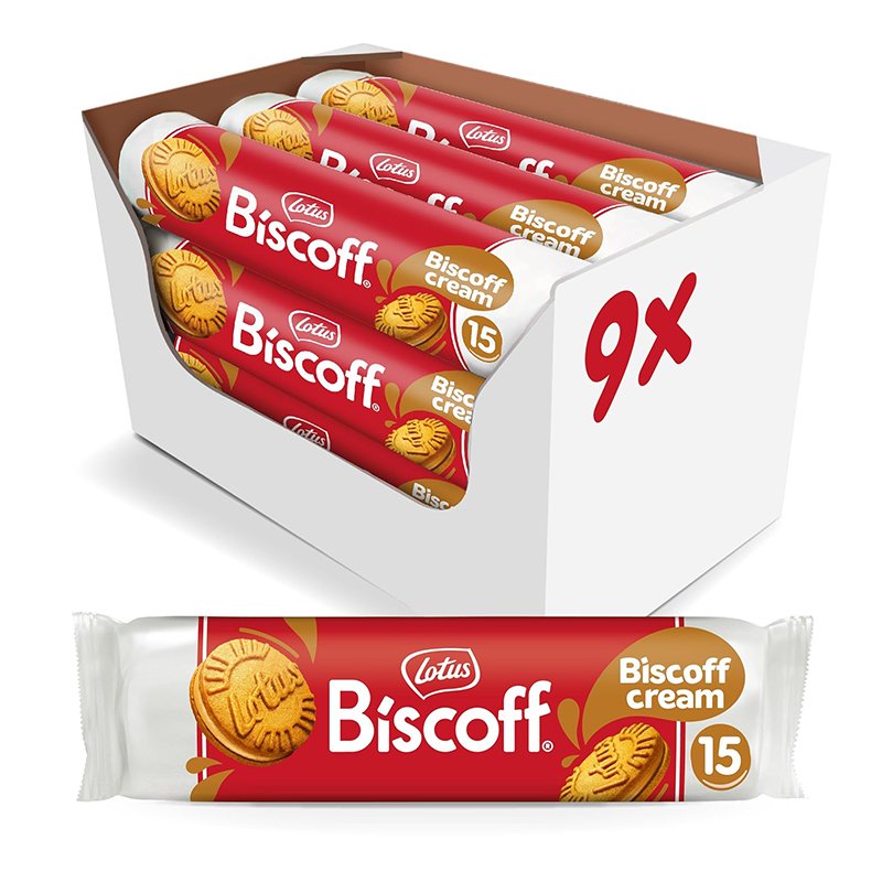 71bwmfCdfZL._AC_SX679_ Lotus Biscoff Sandwich Cookies, Biscoff Cream, 15 Cookies per pack, 5.29 Ounce (Pack of 9) - Image 1